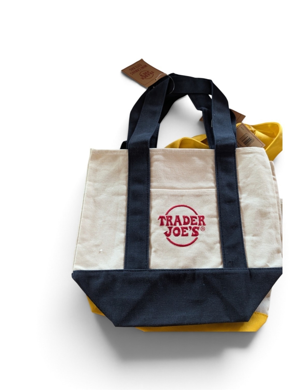 Trader Joe's Canvas Messenger Tote in Cream and Navy